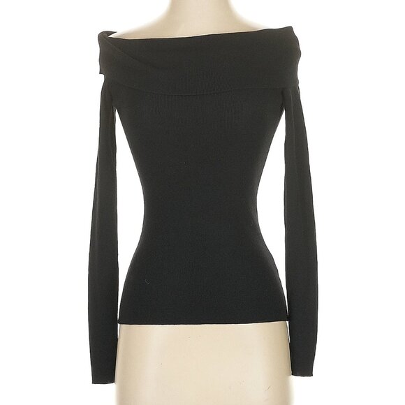 NWT Studio By The Workshop Black Off Shoulder Soft Wool Blend Sweater NEW S Rib - Picture 3 of 16